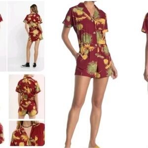 NWOT Freepeople Malibu maroon floral shorts romper size s